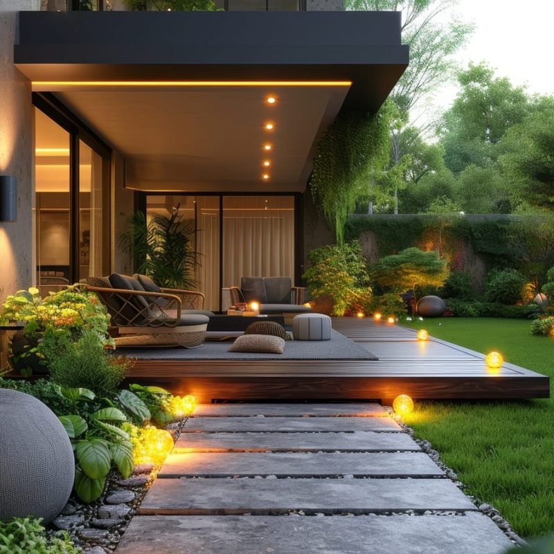 57858634_summer-evening-in-the-garden-of-a-beautiful-suburban-home-lit-by-lights